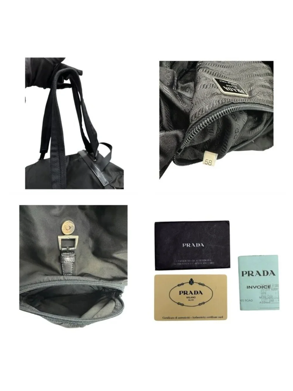 Prada Triangle Logo Black Silver Nylon Backpack